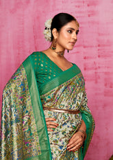 Off White Tussar Silk Ethnic Motif Saree